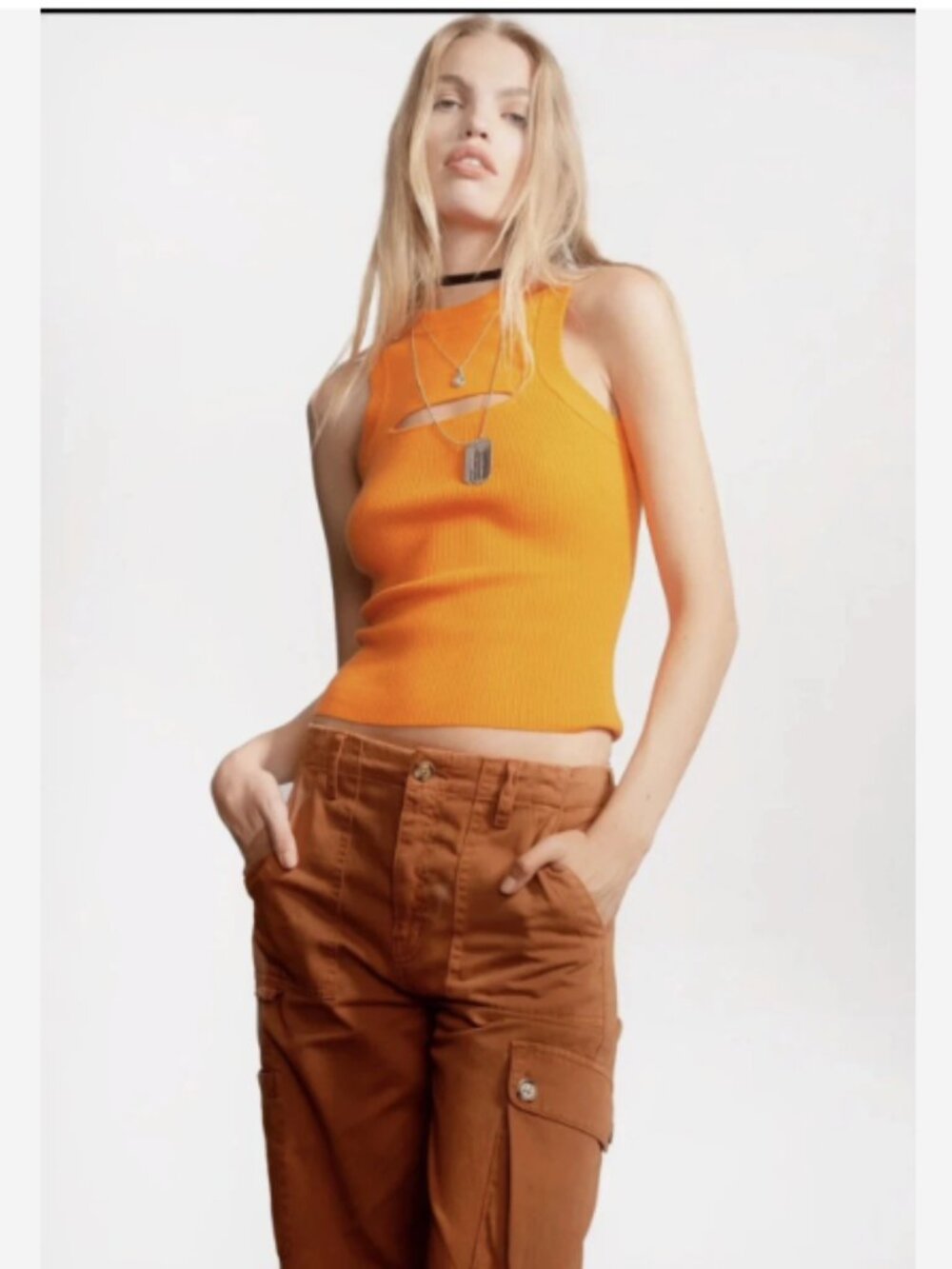 Pistola Womens M Nella Cashmere Blend Cutout Tank in Golden Orange